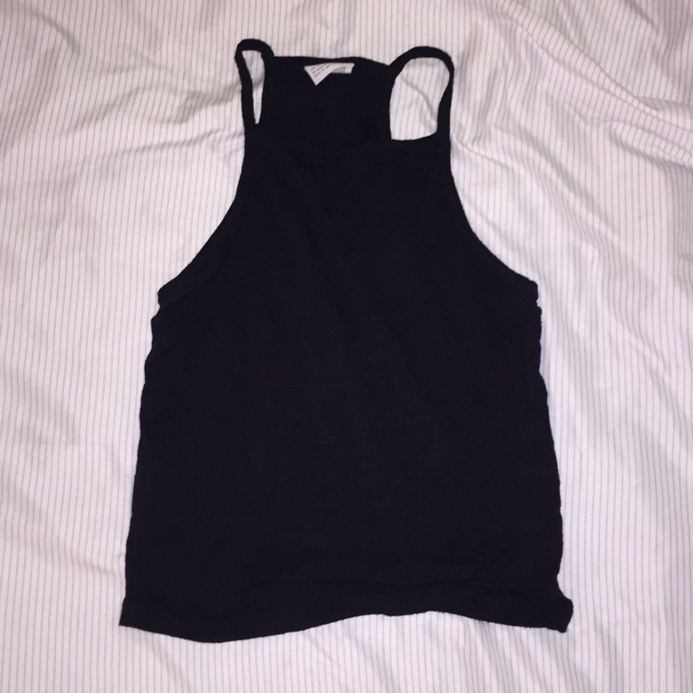 Full Tilt Black High Neck Racerback Crop Top, XS